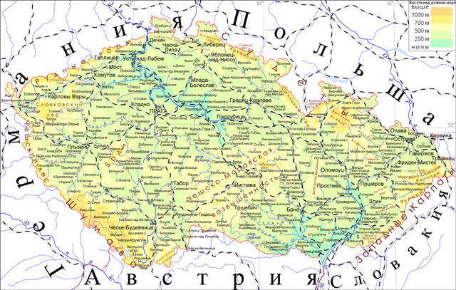 Подробная карта Чехии на русском языке 