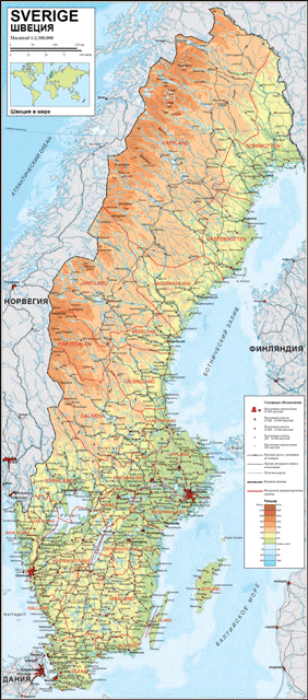 Подробная карта Швеции
