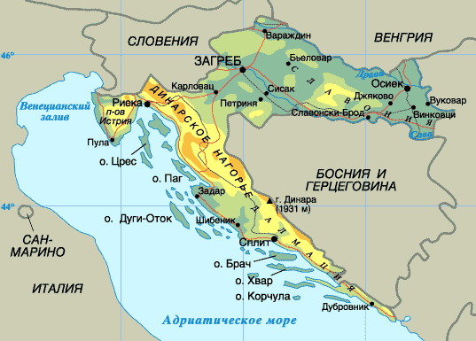 Маленькая, но удобная карта Хорватии на русском.