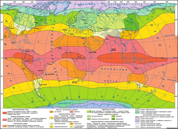 Подпишите названия климатических поясов и областей 8 класс контурная карта